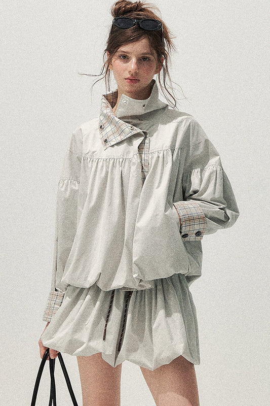 Plaid Trench Coat and Skirt Set-Up