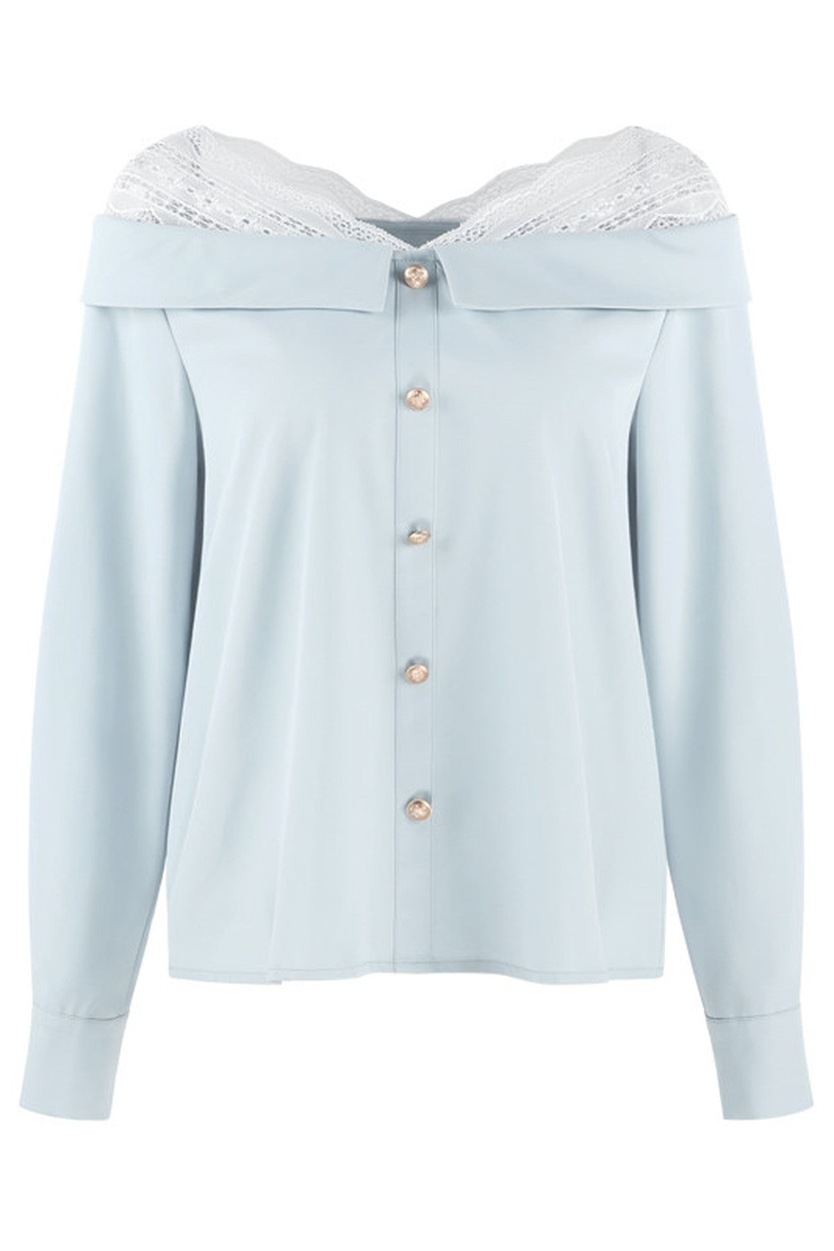 Blue Off-Shoulder Lace Blouse and Skirt Set-Up