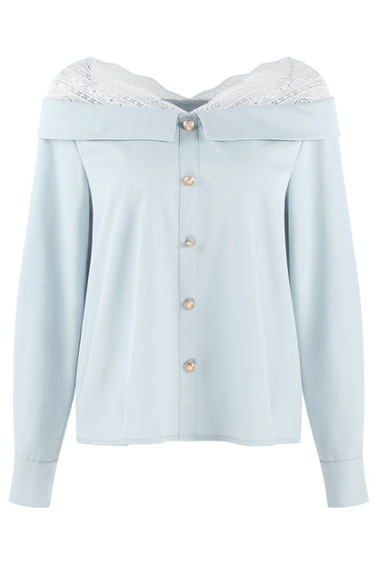 Blue Off-Shoulder Lace Blouse and Skirt Set-Up