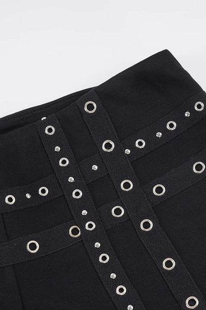 Metal Rivet Cross Strap Low-Waist Shorts