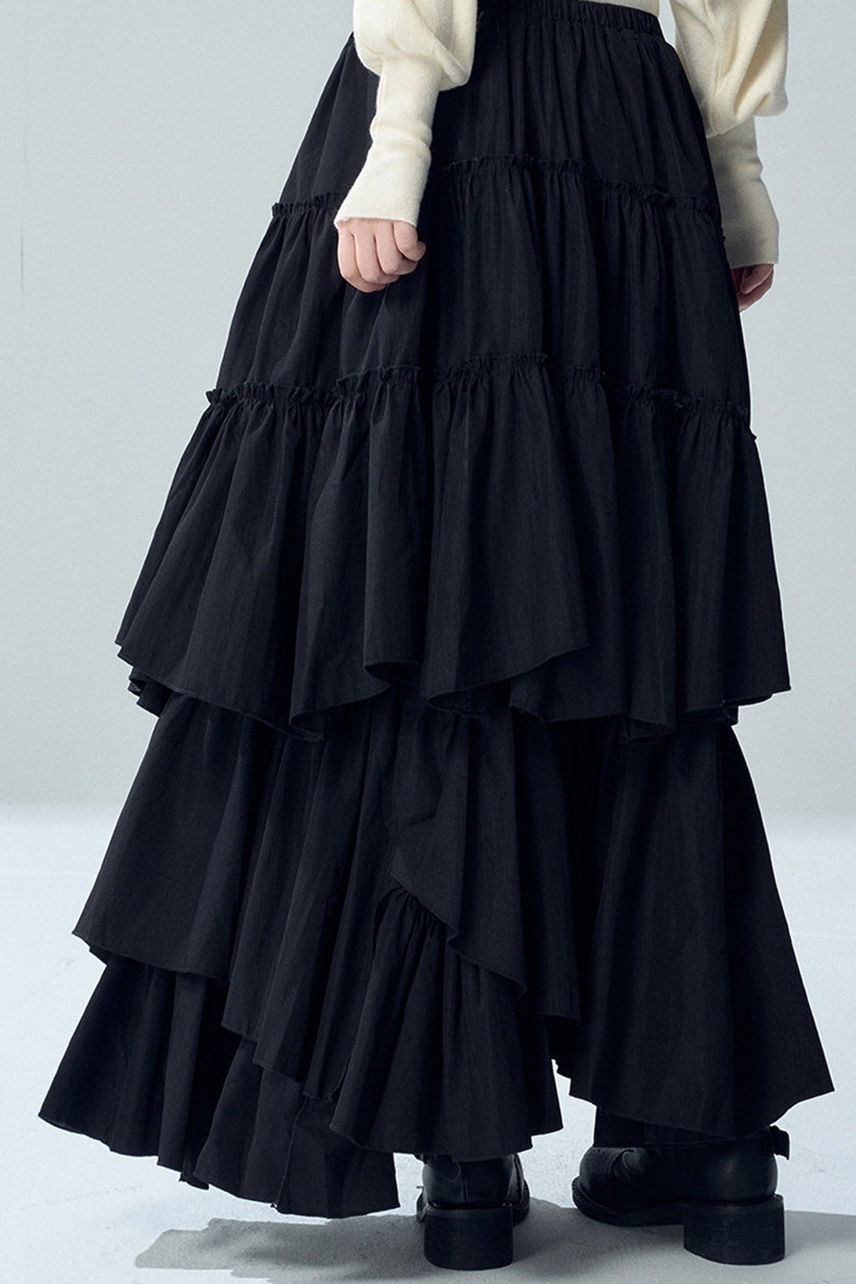 Black Irregular Ruffle Skirt