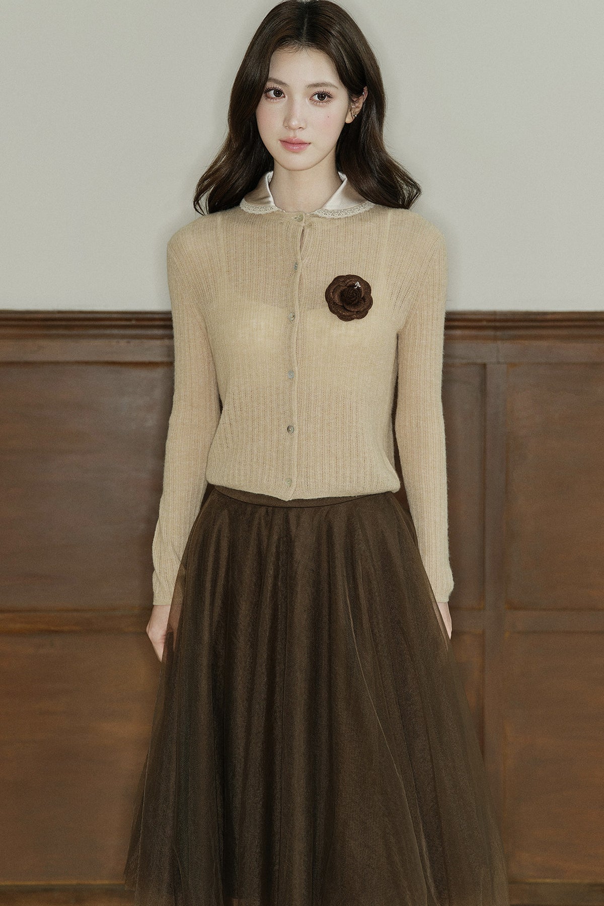 Detachable Doll Collar Knit Cardigan