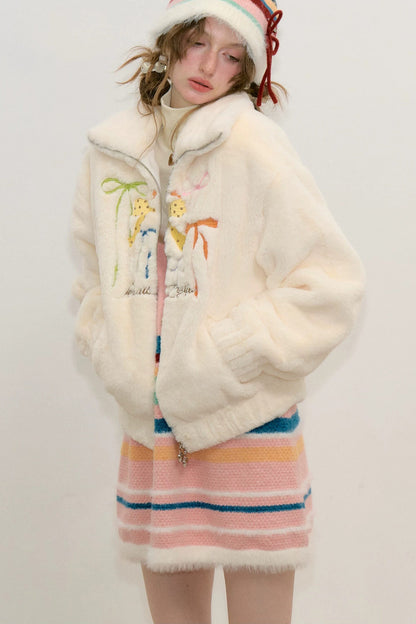 Butterfly Embroidery Lamb Wool Jacket