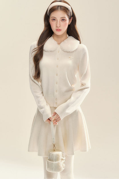 Milk White Cardigan and Skirt Set-Up
