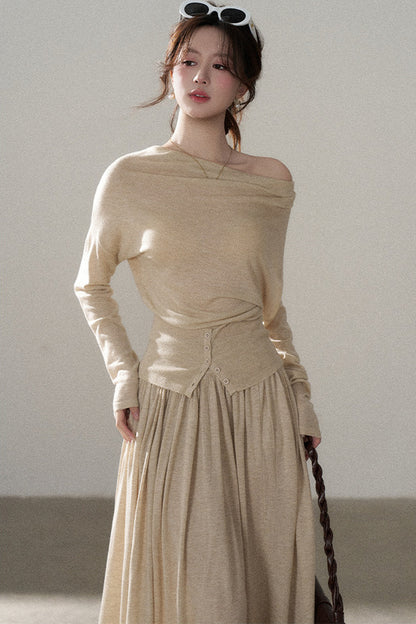 Long Sleeve Knit Top and Skirt Set
