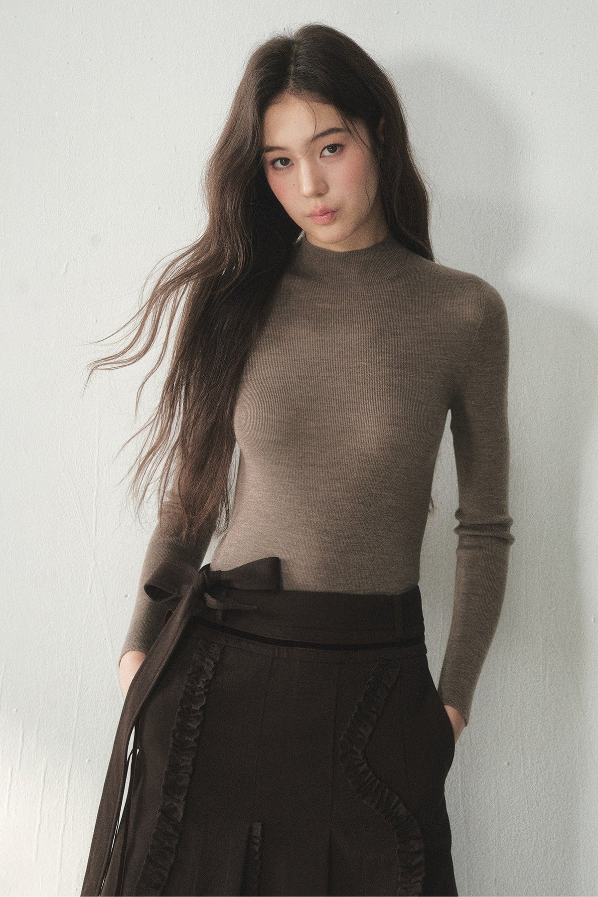 100% Wool Half-Turtleneck Knit Top
