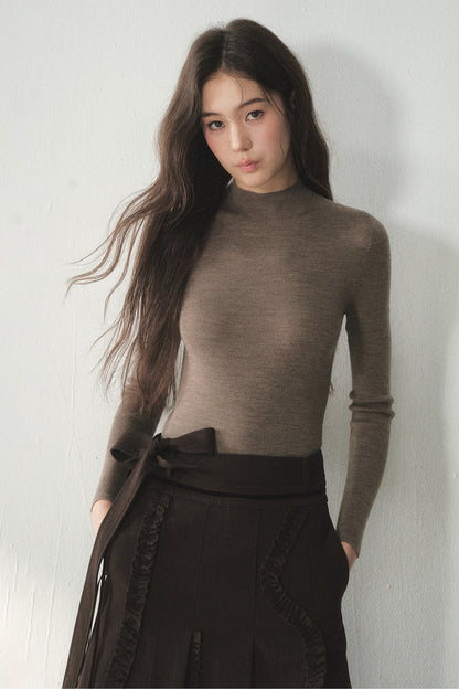 100% Wool Half-Turtleneck Knit Top