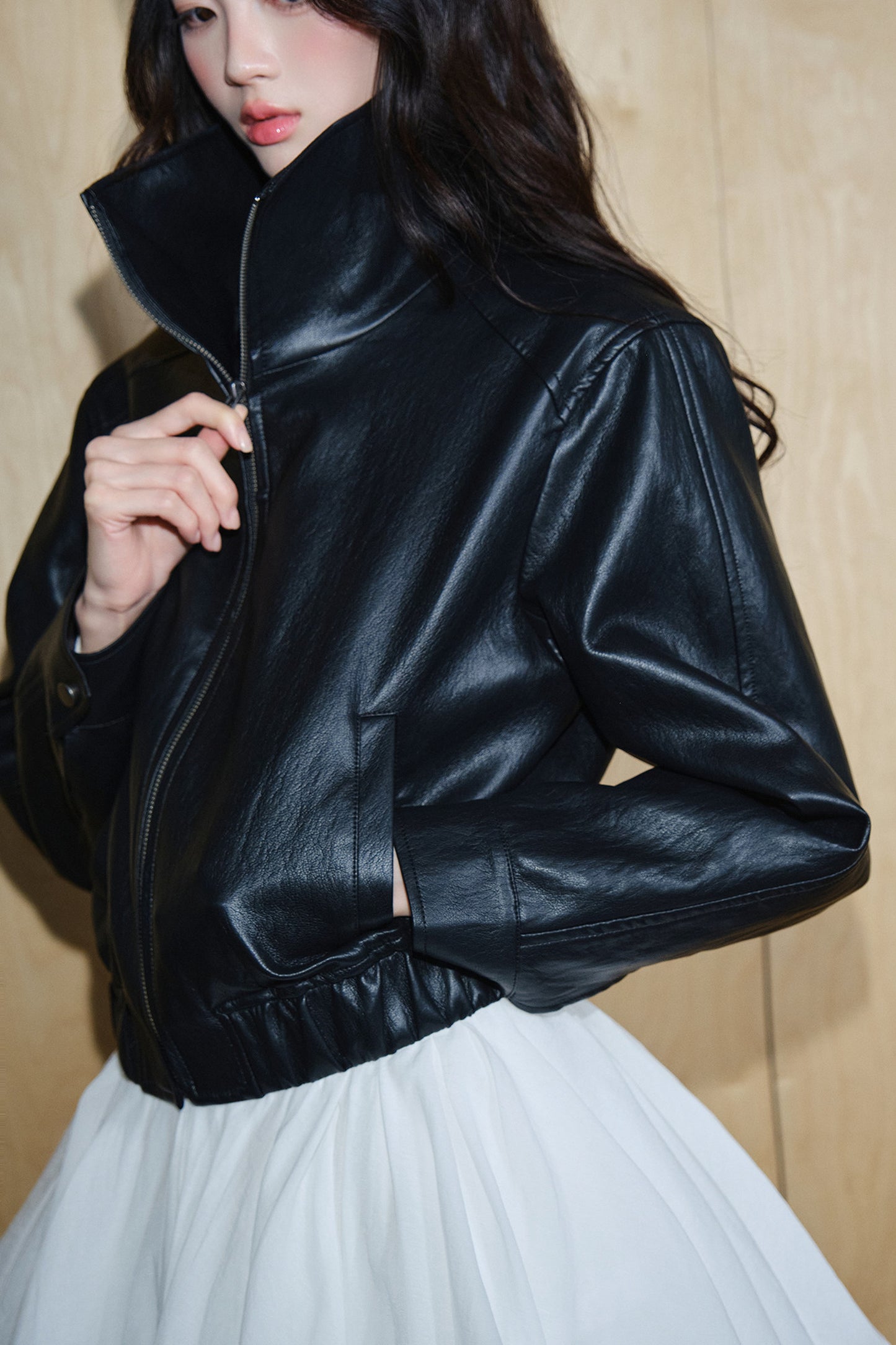 Black Biker Style PU Leather Jacket