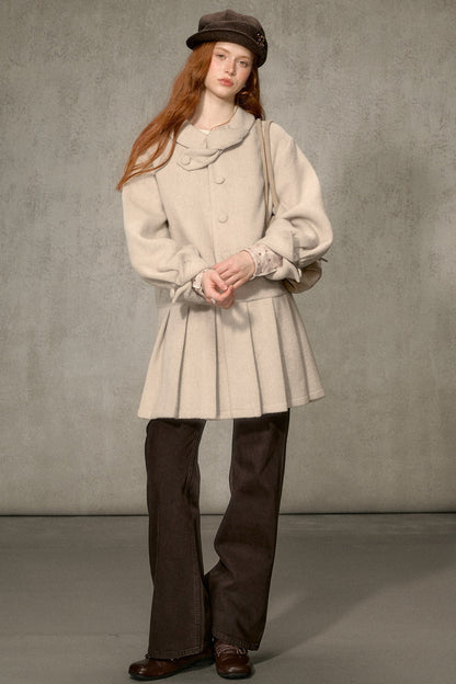 White Tea Letterhead Wool Blend Coat