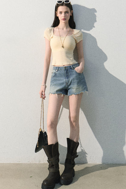 Vintage Distressed Denim Shorts
