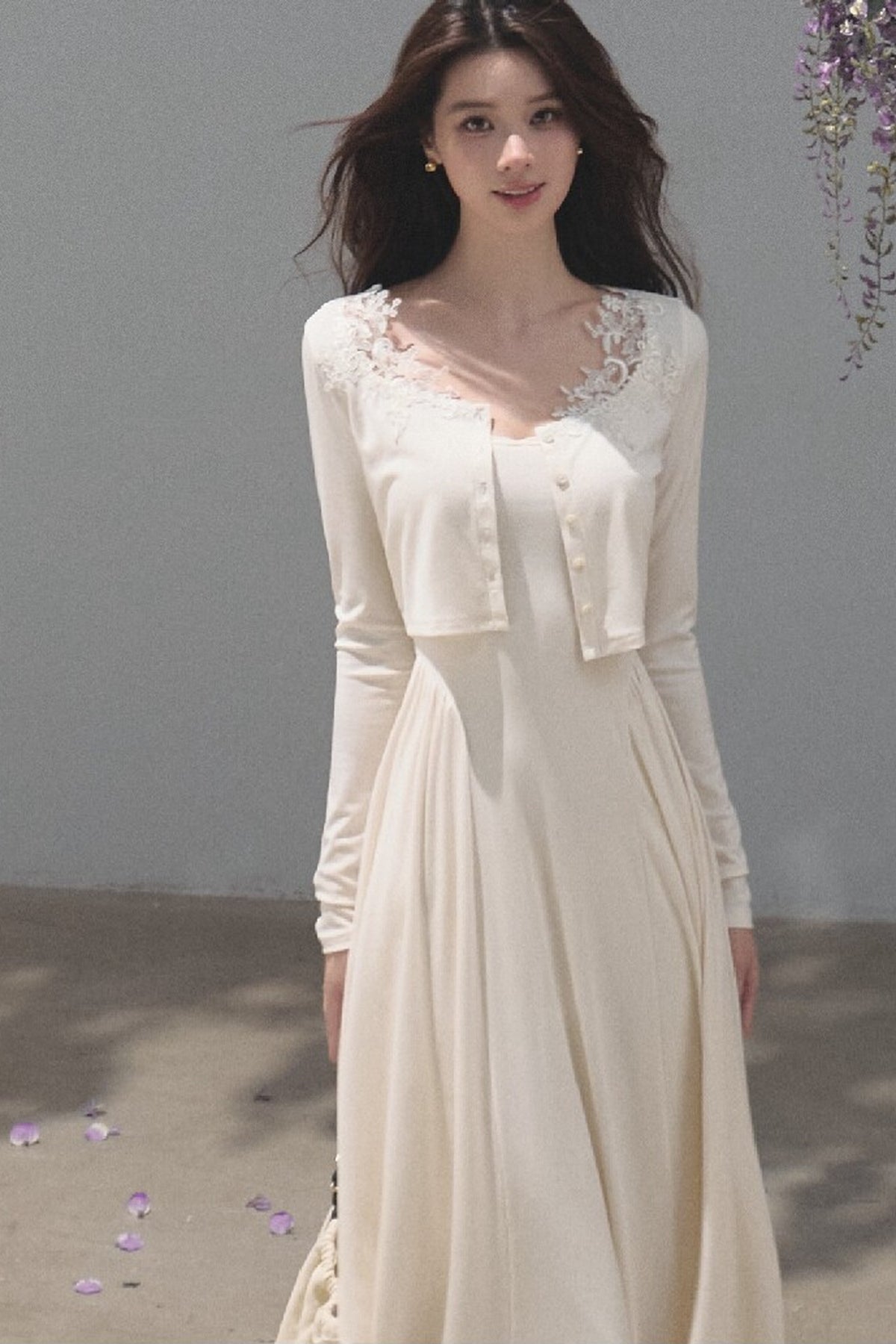 Lyocell Lace Cardigan and Suspender Dress Set