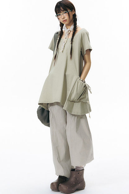 Loose Irregular Large Pocket Short-Sleeve T-Shirt