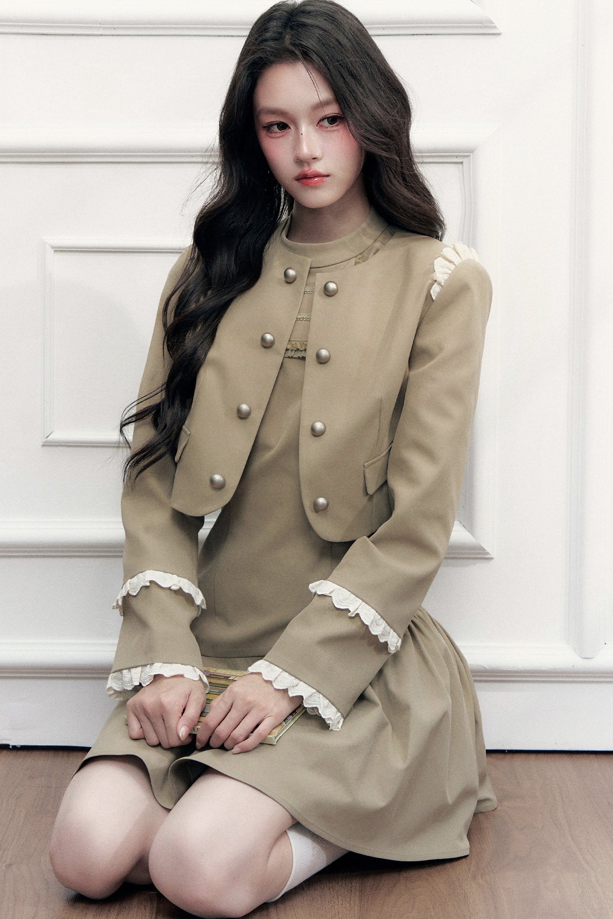 Retro Metal Double-Breasted Napoleon Jacket and Dress Set-Up