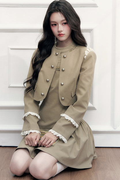 Retro Metal Double-Breasted Napoleon Jacket and Dress Set-Up