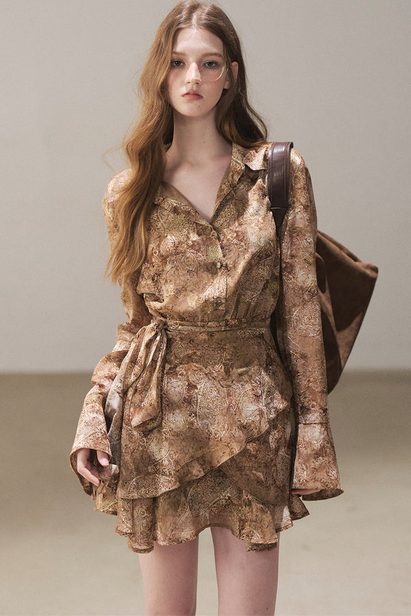 Polo Collar Ruffled Short Dress