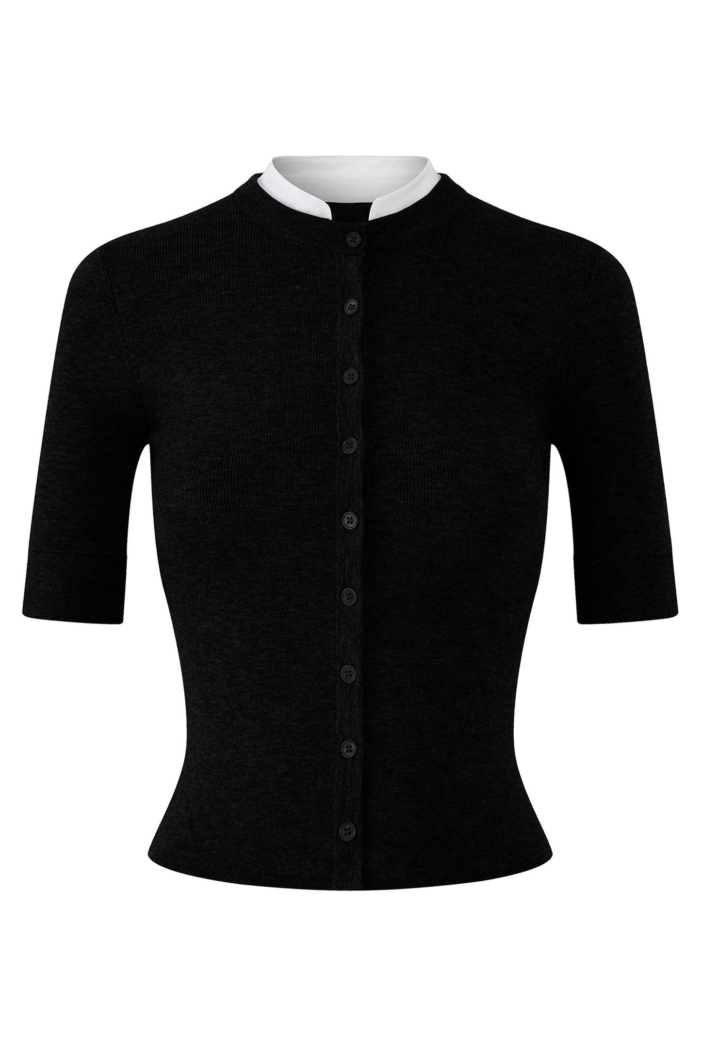 Oberteil aus Wolle mit Stehkragen und Strickjacke