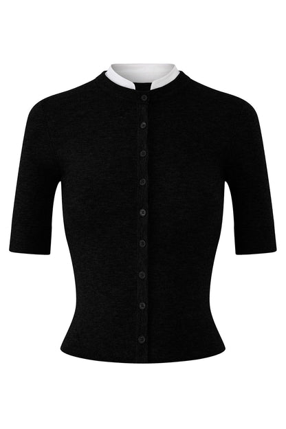 Oberteil aus Wolle mit Stehkragen und Strickjacke