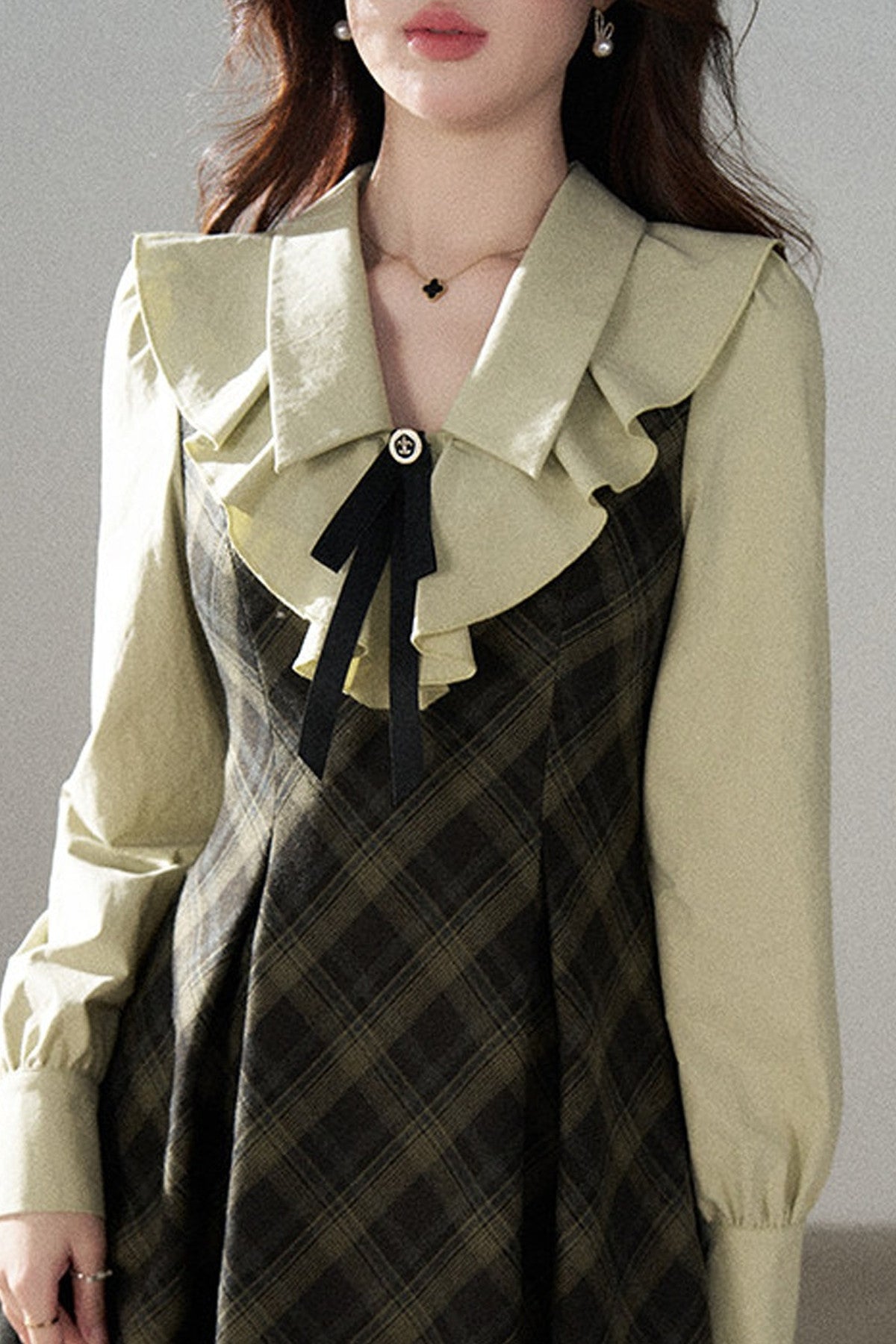 Green Long-Sleeve Layered-Look Dress