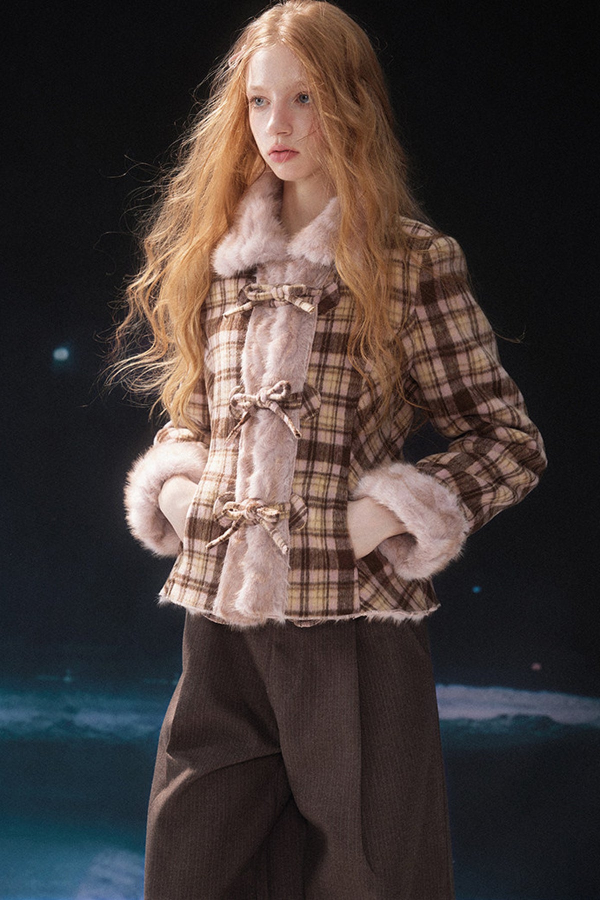 Bowknot Faux Fur Padded Coat