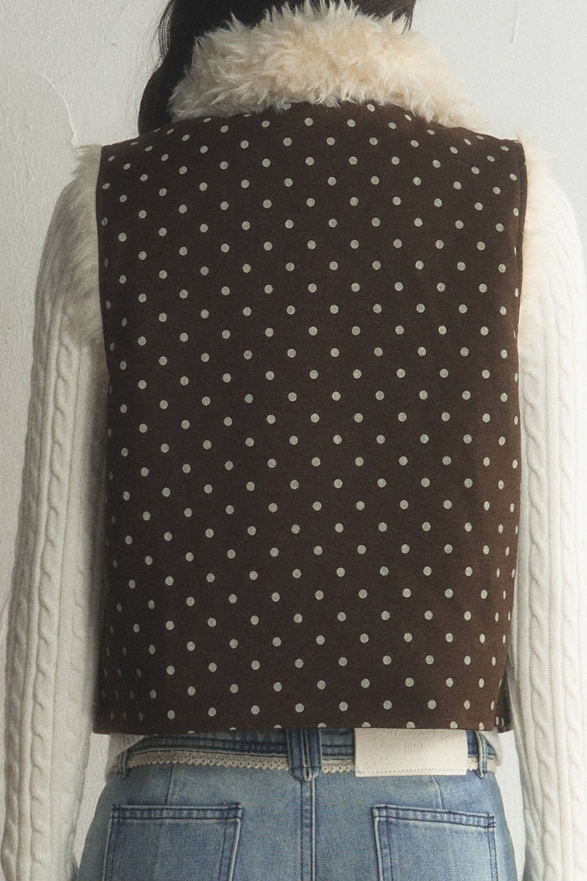 Retro Polka Dot Fur Collar Vest and Pants Set-Up