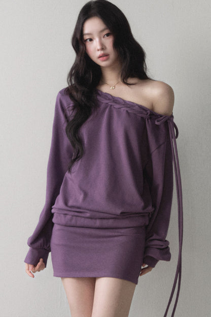 One-Shoulder Sweatshirt and Skirt Set-Up