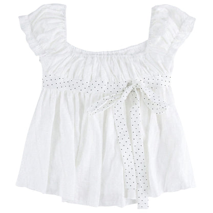 Polka Dot Bow Puff Sleeve Top Set-Up