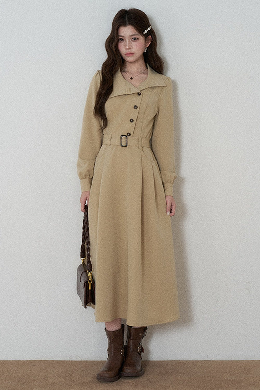Vestido trench caqui de manga larga