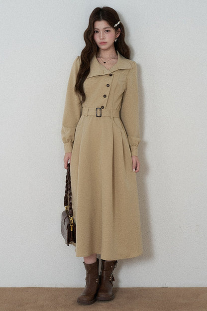 Vestido trench caqui de manga larga