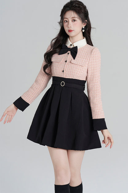 Tweed- und Samtkleid