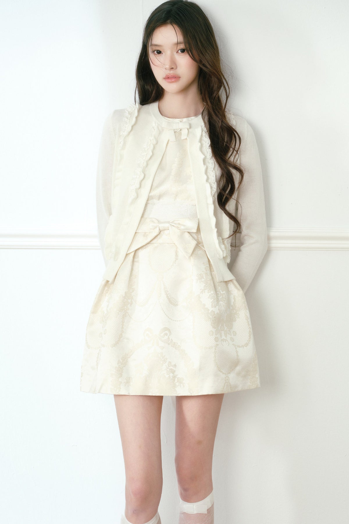 White Lace Trim Knit Cardigan