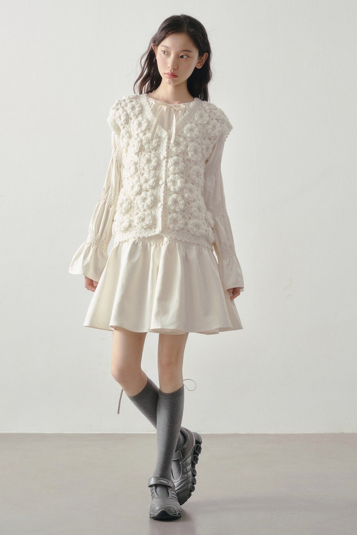 3D Floral Crochet Layered Vest