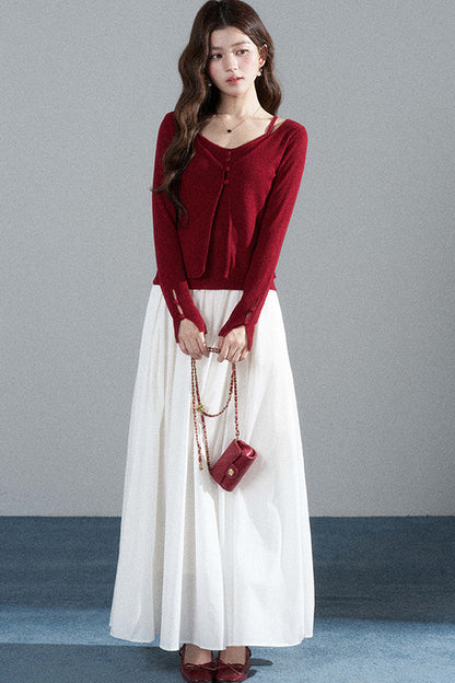 Red Layered-Look Knit Top