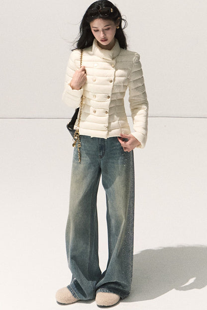 Ribbed Stand Collar Down Jacket