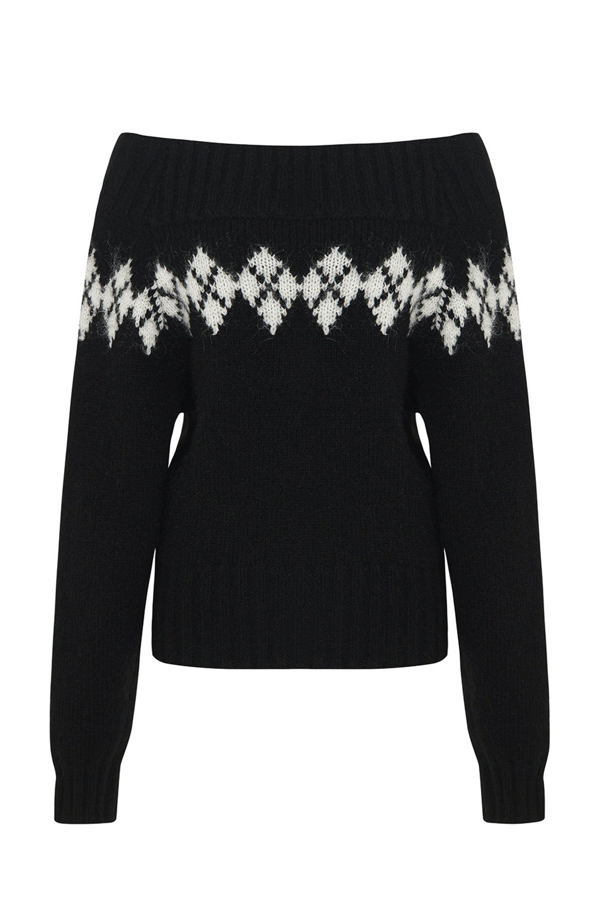 Off-Shoulder Diamond Sweater and Skirt Pullover Set-Up
