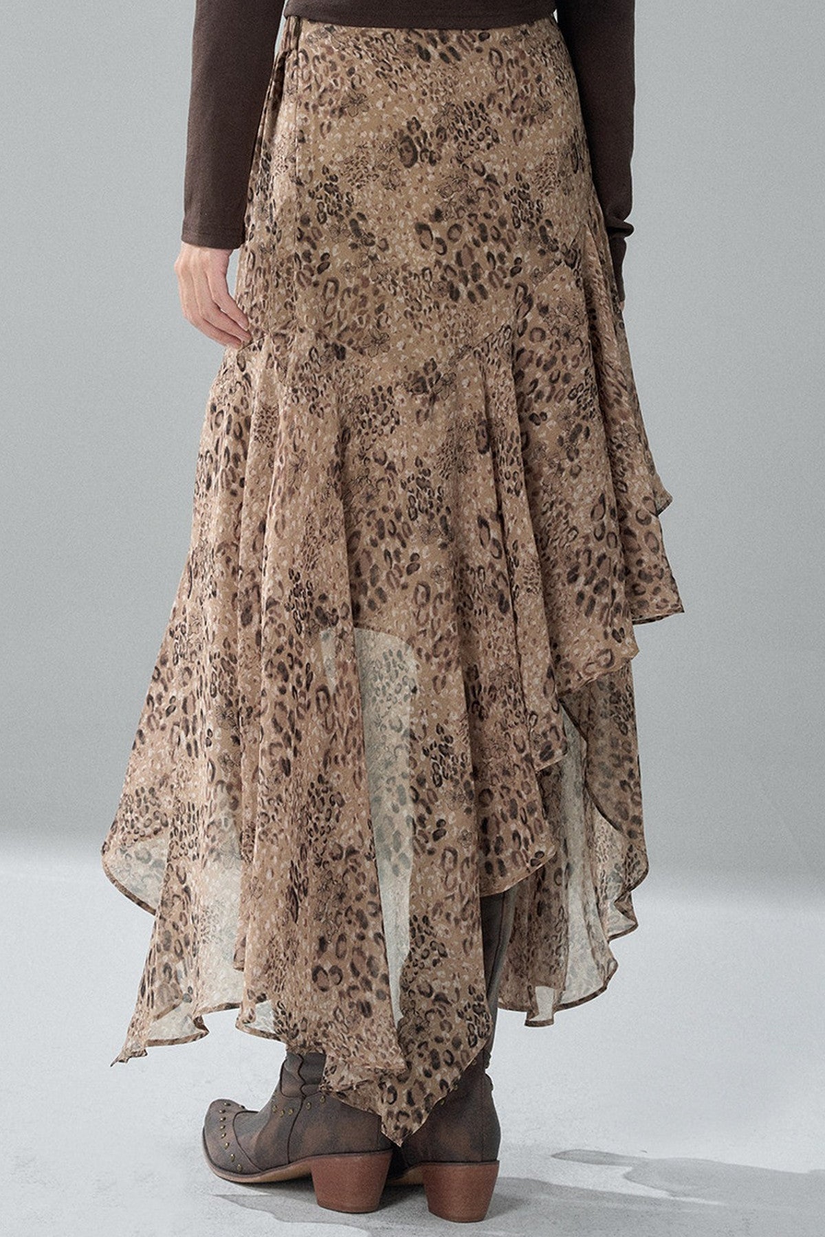 Asymmetrical Leopard Print Chiffon Skirt