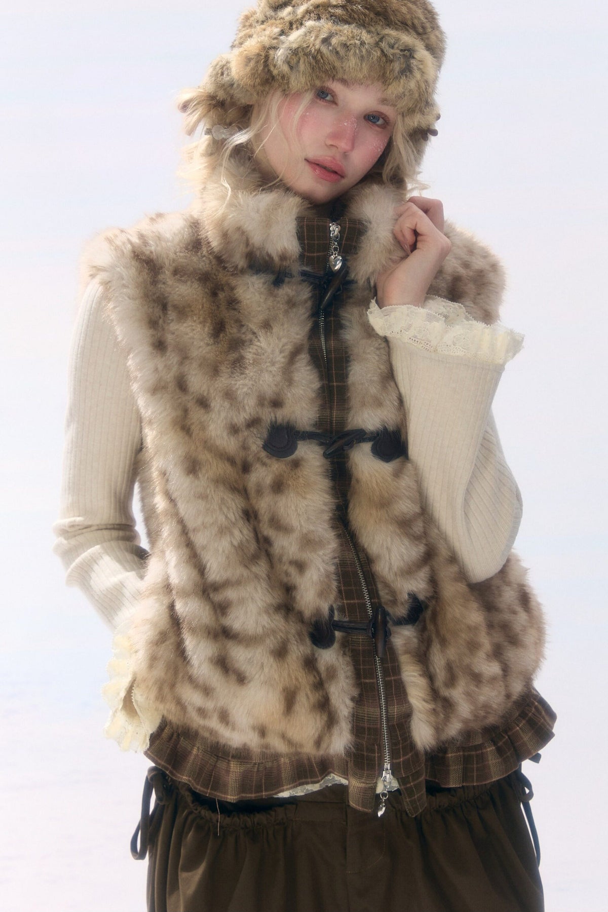 Plaid Leopard Horn Button Vest