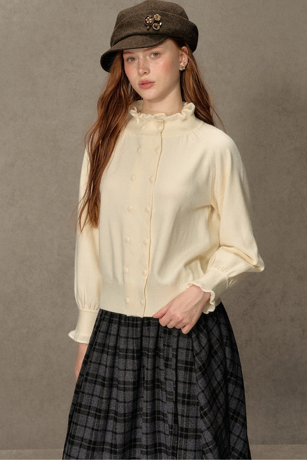 Plaid Tweed Midi Skirt