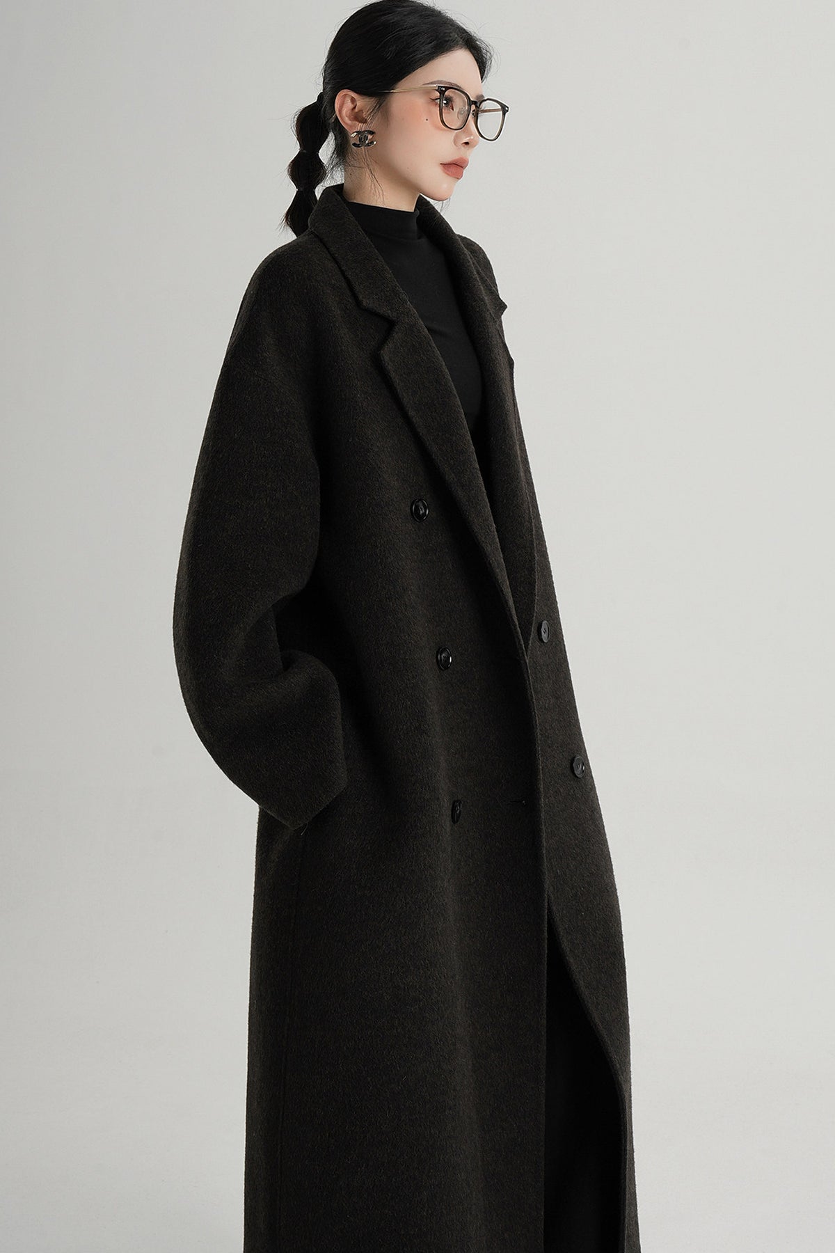 Cappotto ampio lungo in lana double face