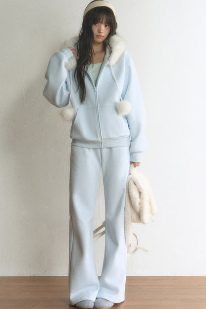 Light Blue Flared Drawstring Elastic Waist Sweatpants