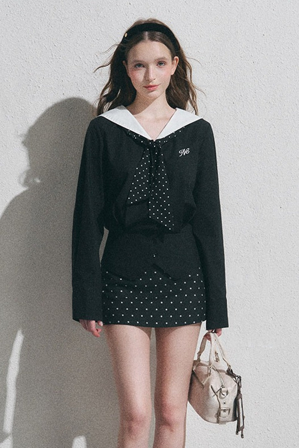 Classic Navy Collar Long-Sleeved Shirt