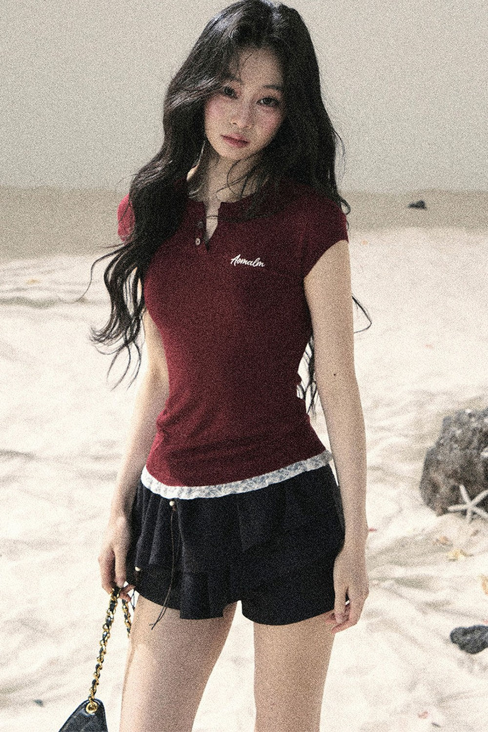 American Style Lace Fake Two-Piece Top