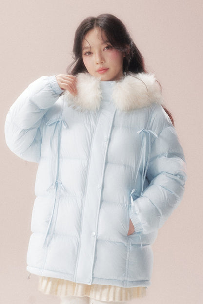 Snow Bow Fur Collar Down Jacket