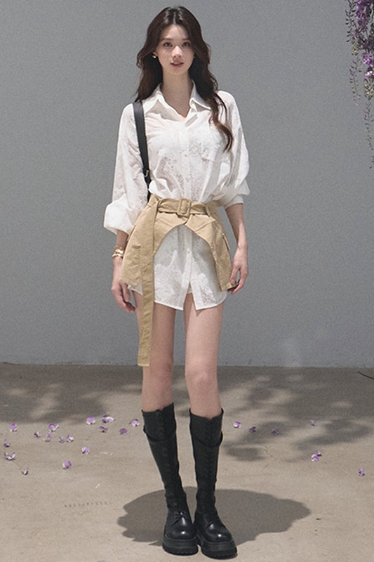 Natural Sequence Lace Shirt Set