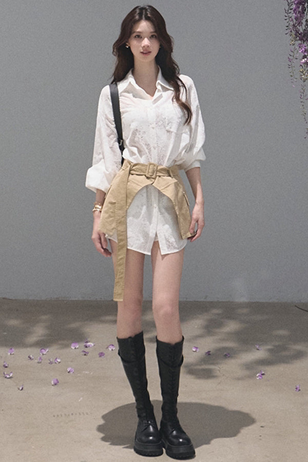 Natural Sequence Lace Shirt Set