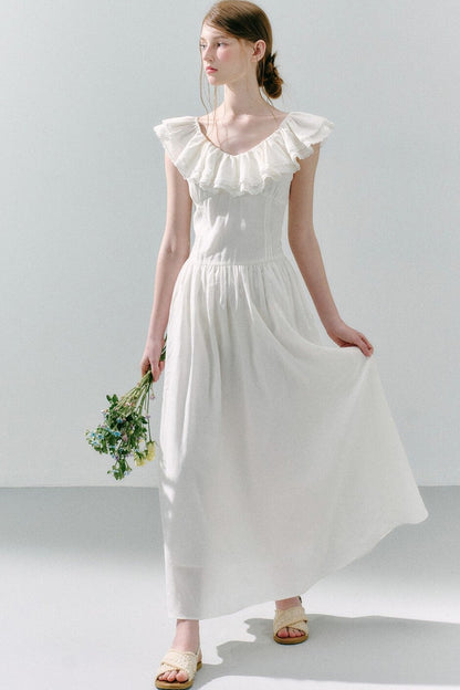 Long Green Linen Blend Dress
