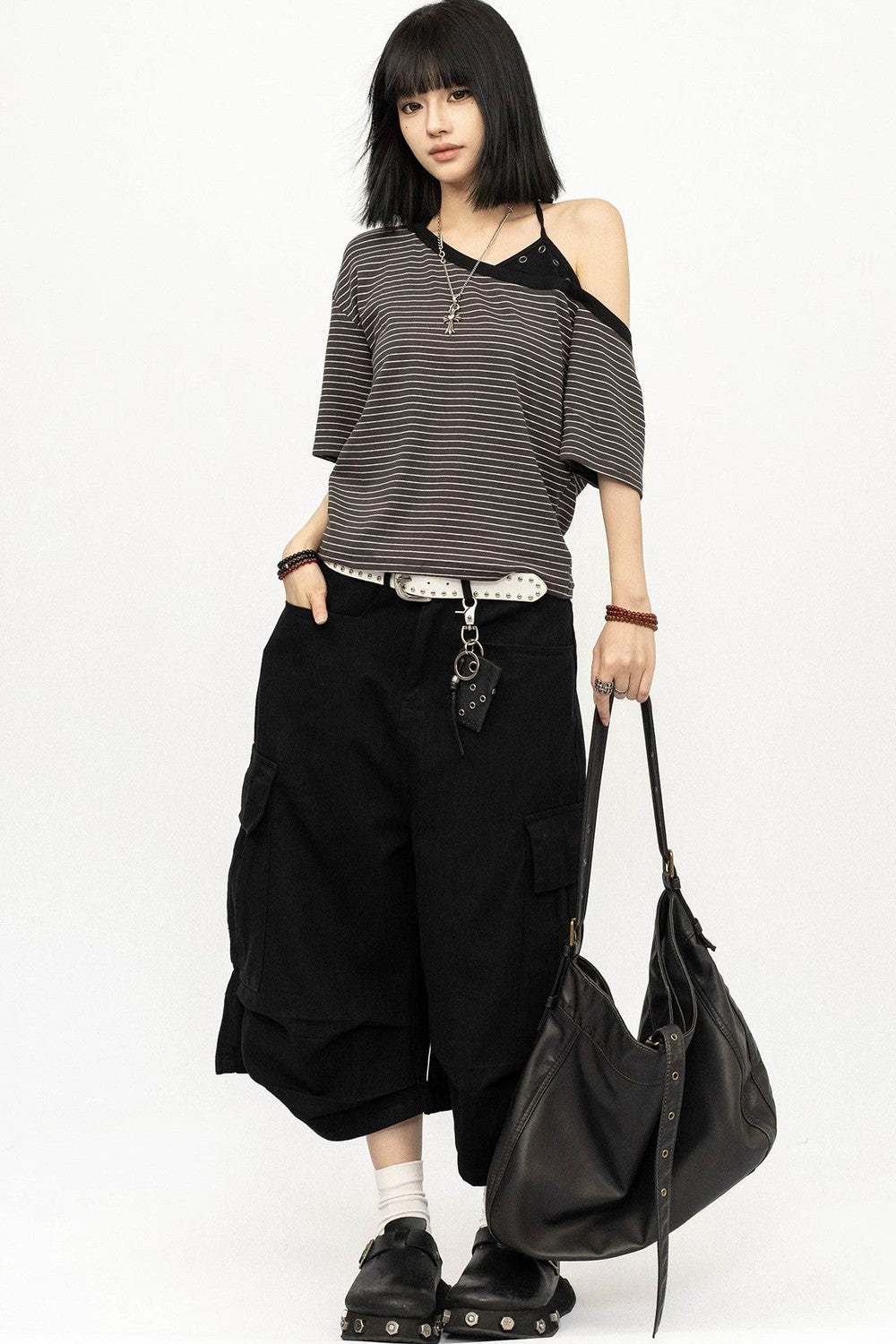 Top a righe color-block con spalle scoperte