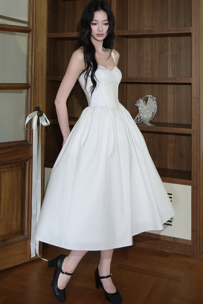 Vertical Cut Stand-Up Collar Slip Dress