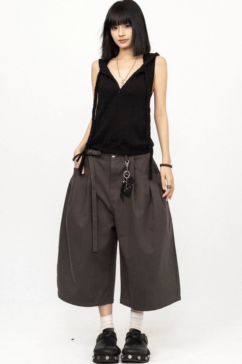 Black Hooded Vest Top