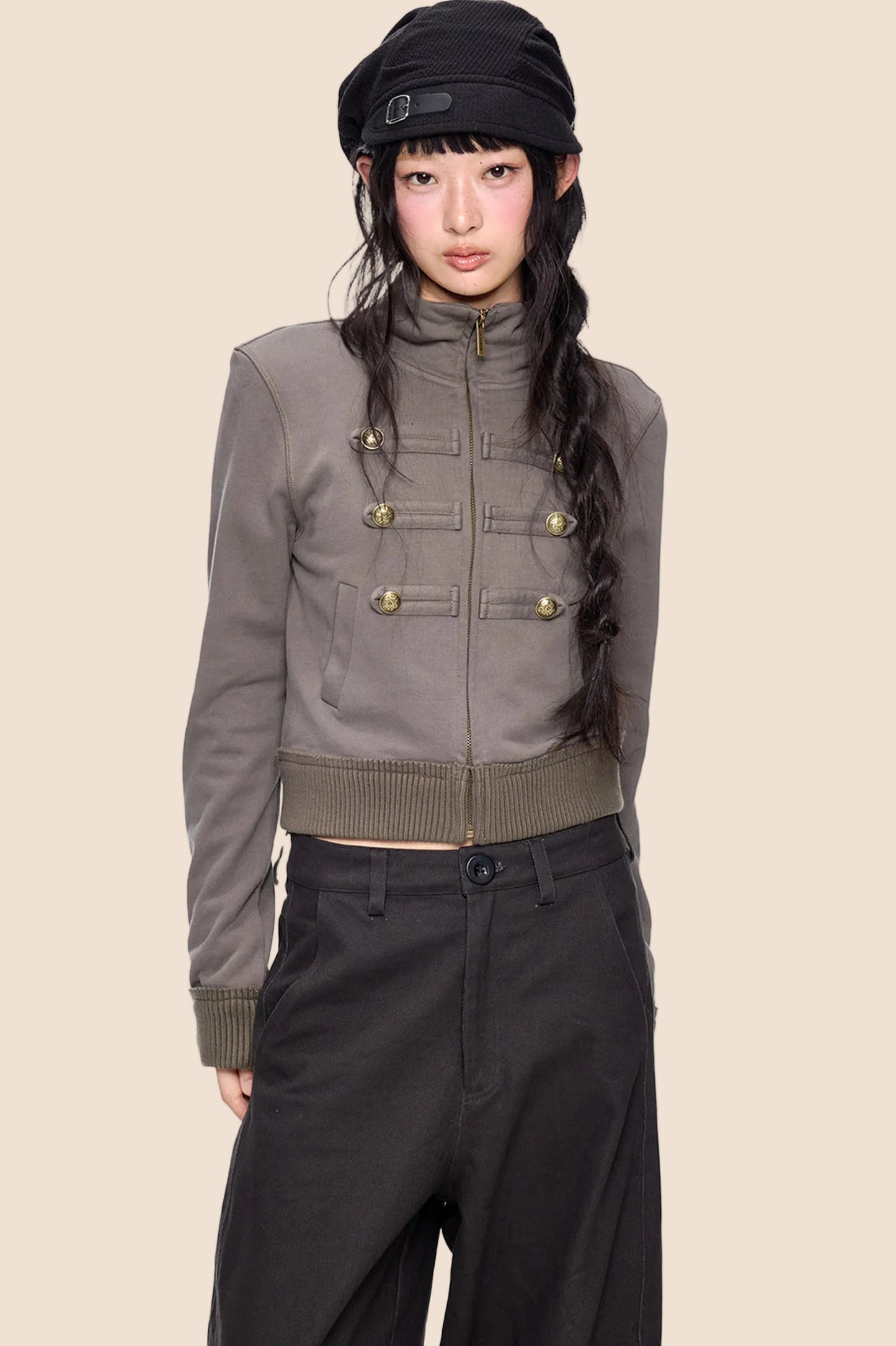 Short Napoleon Style Stand Collar Cardigan