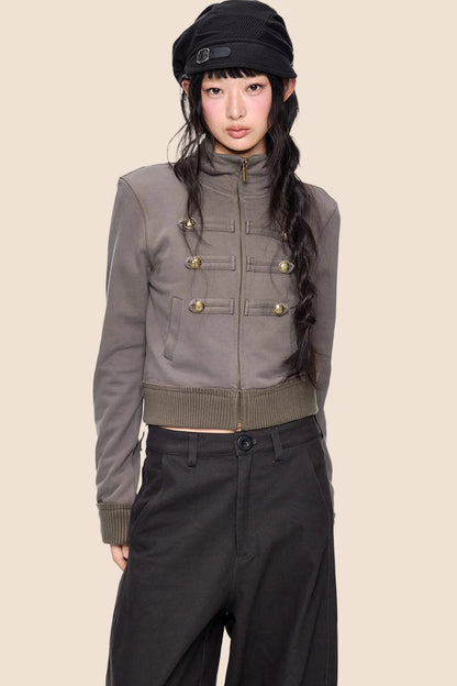 Short Napoleon Style Stand Collar Cardigan